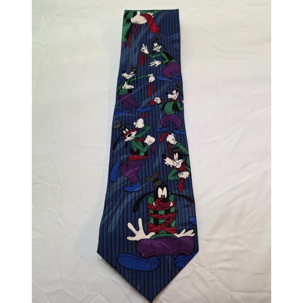 VINTAGE  DISNEY‎ MICKEY UNLIMITED GOOFY POLYESTER TIE NECKTIE BLUE